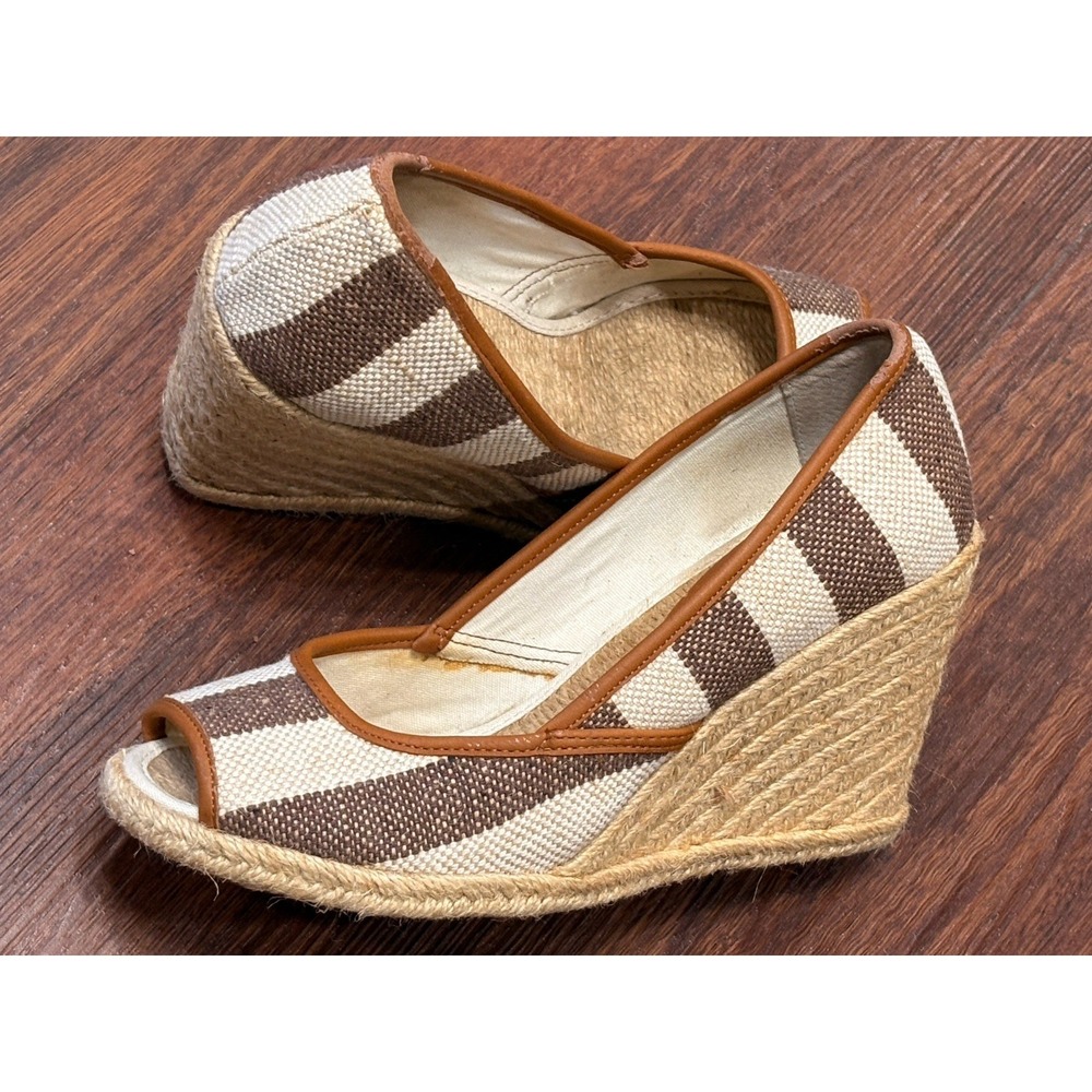Lauren Ralph Lauren Espadrille Wedge Heel Chambray Stripe Women's Sz 7 B Sandals